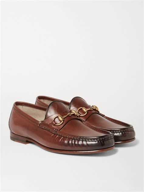 gucci roos horsebit burnished leather loafers|Gucci Horsebit detailed leather loafers.